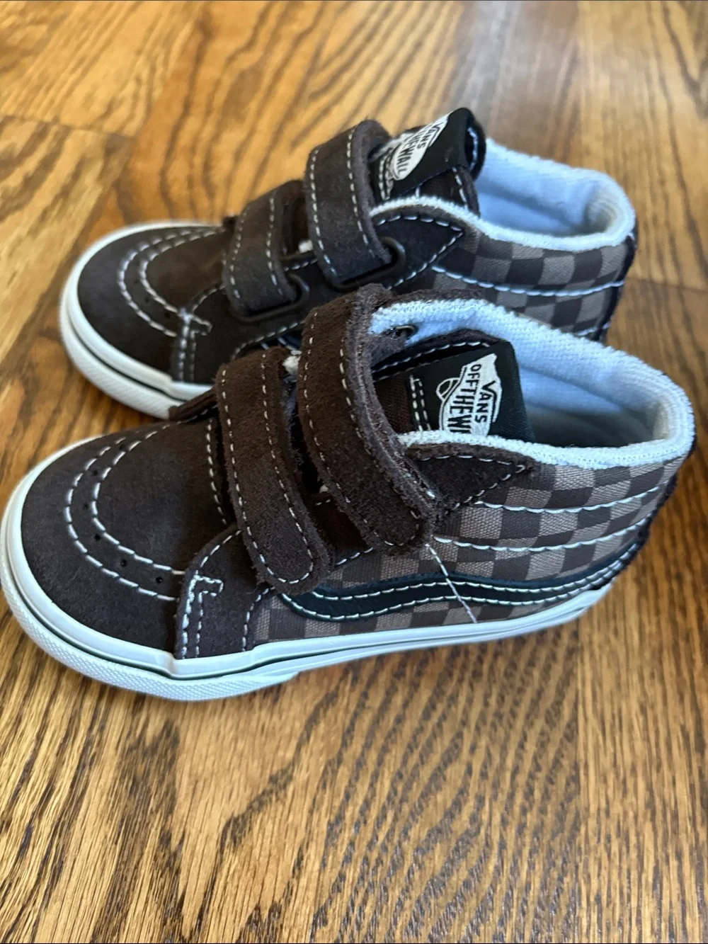 VANS SK8-MID REISSUE V TODDLER SHOES - TONAL CHECKERBOARD BROWN, size 6. New